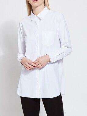 Lysse Womens White Schiffer Button Down Top - Long Sleeve Relaxed Fit Stretch 1X